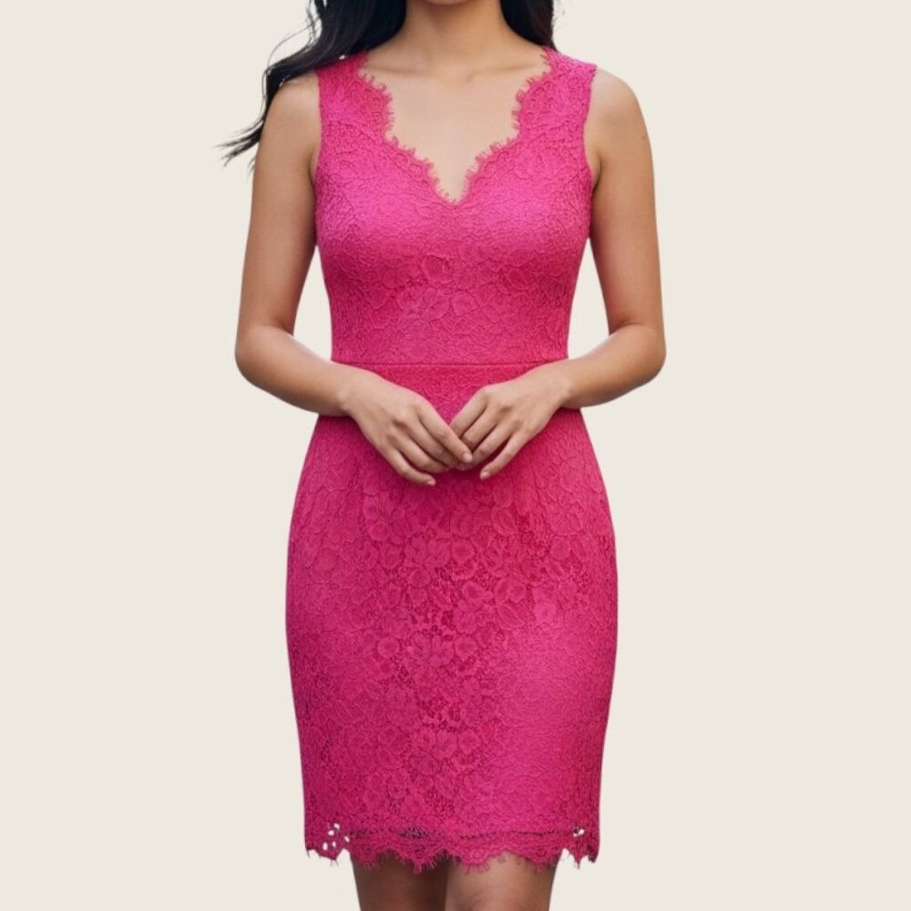 Pink Lace Mini Dress 2 V Neck Shoshanna Party Cocktail Holidays Date Night
